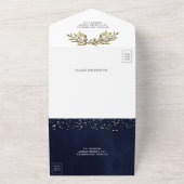 Rustic Olive Branch Gold Lijst Navy Blue Wedding All In One Uitnodiging (Buitenkant)
