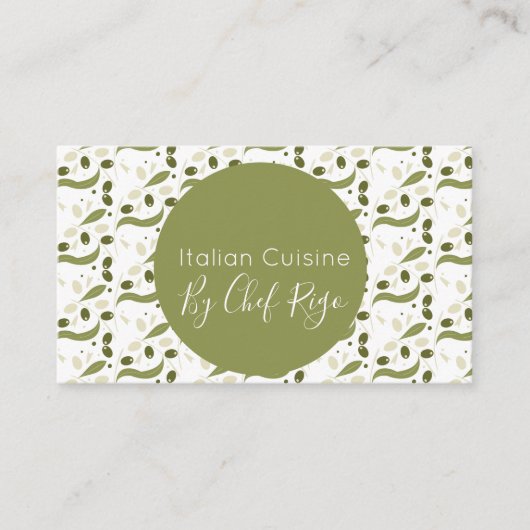Rustic Olive Branch Pattern Italiaanse Chef Visitekaartje (Voorkant)