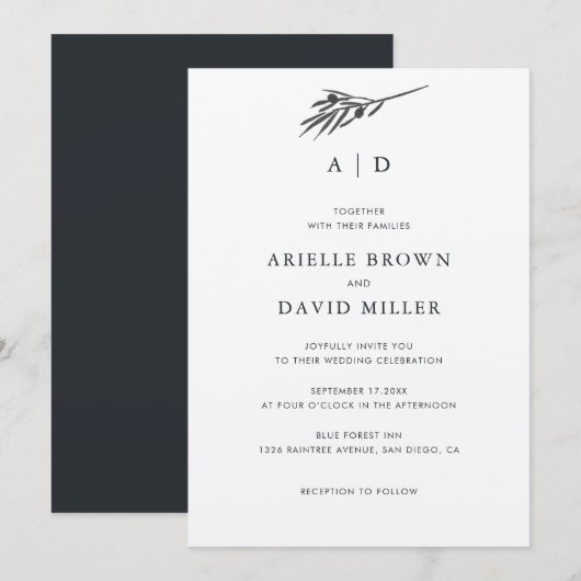 Rustic Olive Branch Wedding Invitation Kaart (Voorkant / Achterkant)