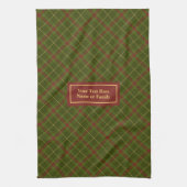 Rustic Olive Green Fall Tartan Towel Custom Name Theedoek (Verticaal)