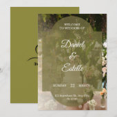 Rustic Olive Green Floral Photo Wedding Invitation (Devant / Derrière)