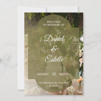 Rustic Olive Green Floral Photo Wedding Invitation Kaart