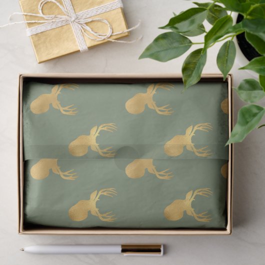 Rustic Olive Green Gold Deer Christmas Tissuepapier (Geschenk)