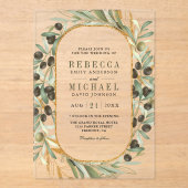 Rustic Olive Leaves Wedding Acryl Uitnodigingen (Voorkant)