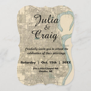 Rustic Omaha NE Map Wedding Uitnodiging