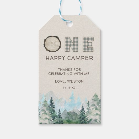 Rustic One Happy Camper Favor Gift Labels Cadeaulabel (Voorkant)
