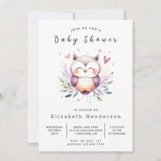 Rustic Online Owl Baby shower Kaart (Voorkant)
