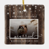 Rustic Ons eerste kersthuwelijk 2 Foto Keramisch Ornament (Voorkant)