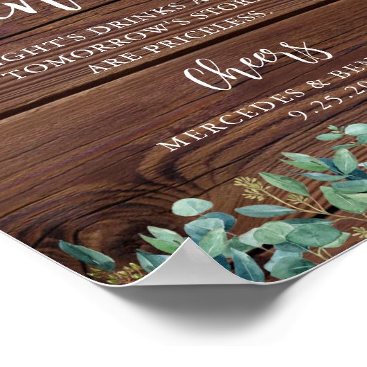 Rustic Open Bar Greenery String Lights Wedding Poster (Hoek)