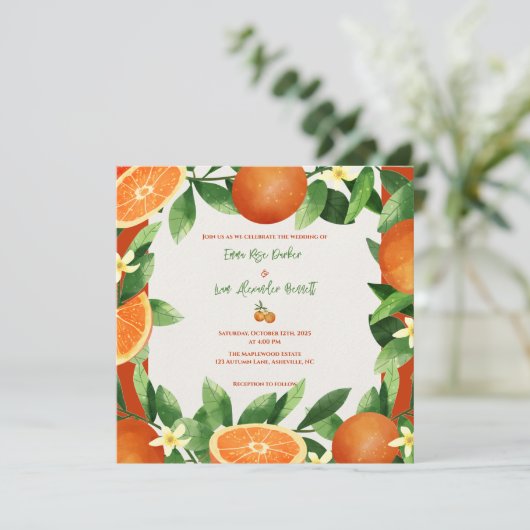 Rustic Orange Citrus Autumn Wedding Invitation (Staand voorkant)