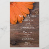 Rustic Orange Daisy Country Barne Menu Mariage (Devant)