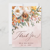 Rustic Orange Floral Fall Wedding Bedankkaart (Voorkant)