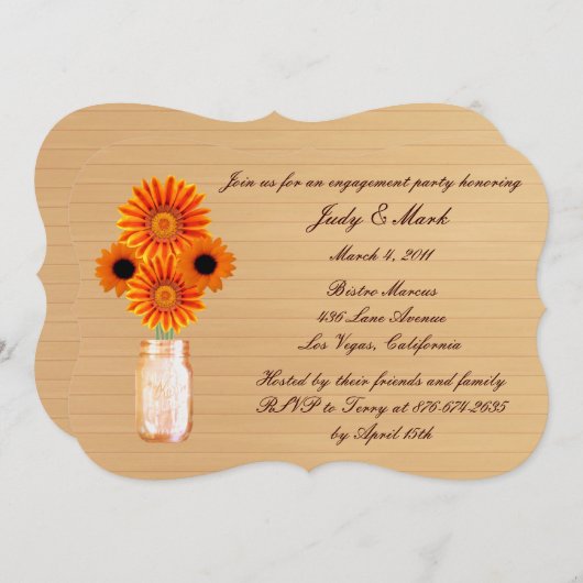 Rustic Orange Mason Jar Invitation de la partie d' (Devant / Derrière)