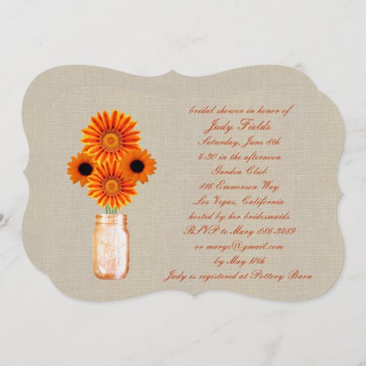 Rustic Orange Mason Jar Invitation nuptiale douche (Devant / Derrière)