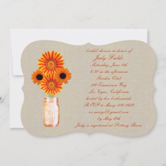 Rustic Orange Mason Jar Invitation nuptiale douche (Devant)