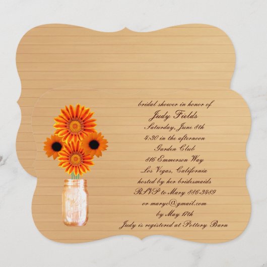 Rustic Orange Mason Jar Invitation nuptiale douche (Devant / Derrière)