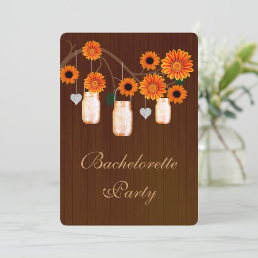 Rustic Orange Mason Jars Bachelorette Invitation (Debout devant)