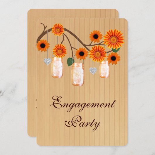 Rustic Orange Mason Jars Engagement Invitation (Devant / Derrière)