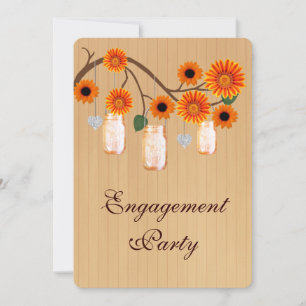 Rustic Orange Mason Jars Engagement Invitation