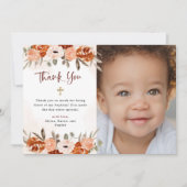 Rustic Oranje Boho | Waterverf Baptisme Foto Bedankkaart (Voorkant)