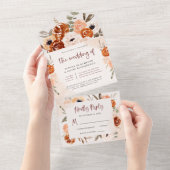 Rustic Oranje Boho | Waterverf Blush Wedding All In One Uitnodiging (Afscheurbaar)