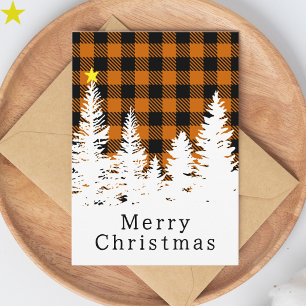 Rustic Oranje Buffalo Plaid Bos Kerstmis Kaart
