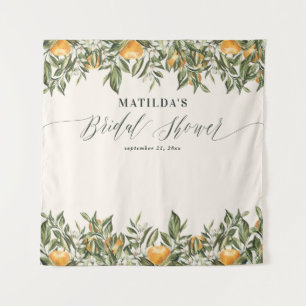 Rustic oranje citrus botanische bruidsshowerfeest wandkleed
