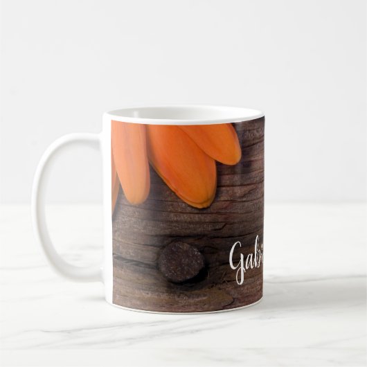 Rustic Oranje Daisy Barn Wood Country Weddenschap Koffiemok (Links)
