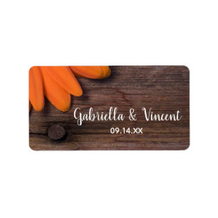 Rustic Oranje Daisy en Barn Wood Country Wedding Etiket