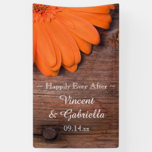 Rustic Oranje Daisy en Barn Wood Country Wedding Spandoek