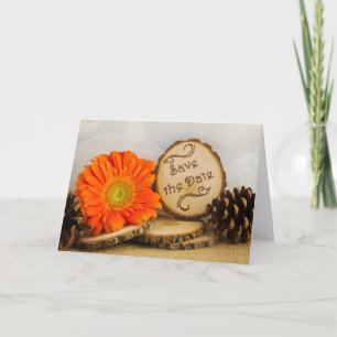 Rustic Oranje Daisy Woodland Wedding Save the Date Aankondiging