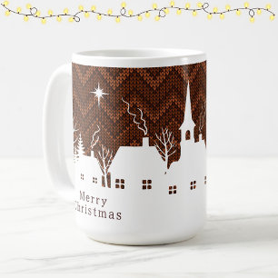 Rustic Oranje Kerst Dorp Chevron Breiwerk  Koffiemok