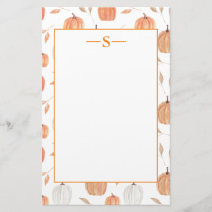 Rustic Oranje Witte Pompoenen Herfstbladeren Monog Briefpapier