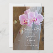 Rustic Orchid Elegance Barn Wedding Save the Date Kaart (Voorkant)