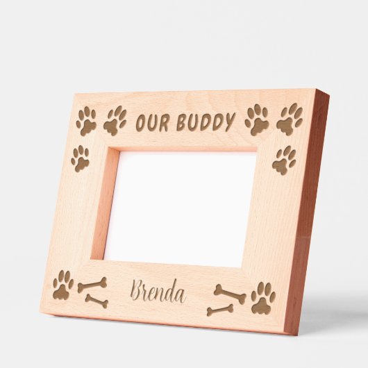 Rustic Our Buddy script hondennaam Gegraveerde Lijstjes (Links)