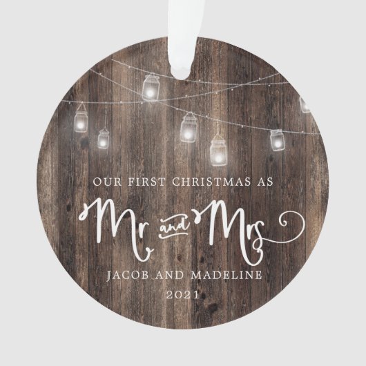 Rustic Our First Christmas Mr en Mrs Christmas Ornament (voorkant)