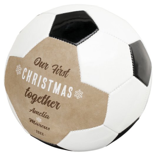 Rustic Our First Christmas Together Personalized Voetbal (Drie kwart)