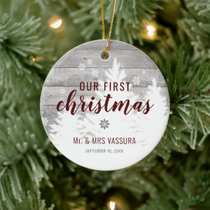 Rustic Our First Kerstman Mr en Mrs Photo Keramisch Ornament