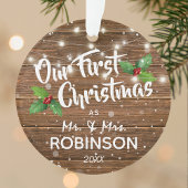 Rustic Our First Kerstman Mr & Mrs Photo Ornament