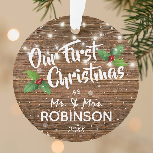 Rustic Our First Kerstman Mr & Mrs Photo Ornament