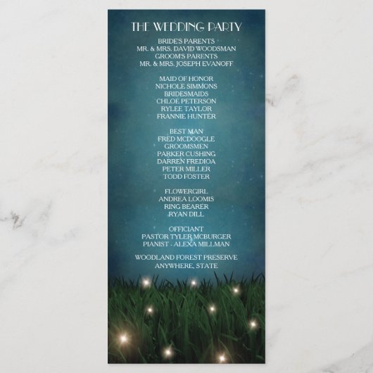 Rustic Outdoor Garden Firefly Programmes de mariag (Dos)