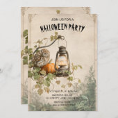 Rustic Owl en Lantern Halloween Party Uitnodiging (Voorkant / Achterkant)