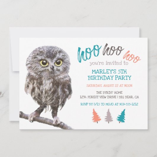 Rustic Owl Forest Kids Birthday Party Kaart (Voorkant)