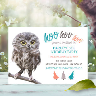 Rustic Owl Forest Kids Birthday Party Kaart