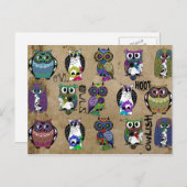Rustic Owls Folk Art Briefkaart (Voorkant / Achterkant)