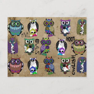 Rustic Owls Folk Art Briefkaart