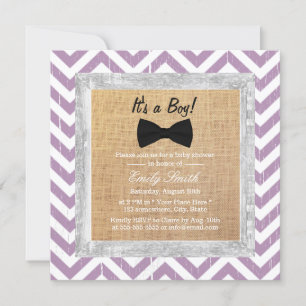 Rustic Paars Chevron Bow Stropdas Boy Baby shower Kaart