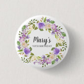 Rustic Paars Floral 70th Birthday Button (Voorkant)