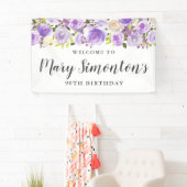 Rustic Paars Floral Greenery 90th Birthday Spandoek (Insitu)