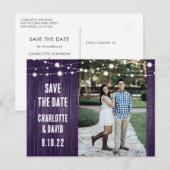 Rustic Paars Wedding Save the Date Photo Aankondigingskaart (Voorkant / Achterkant)